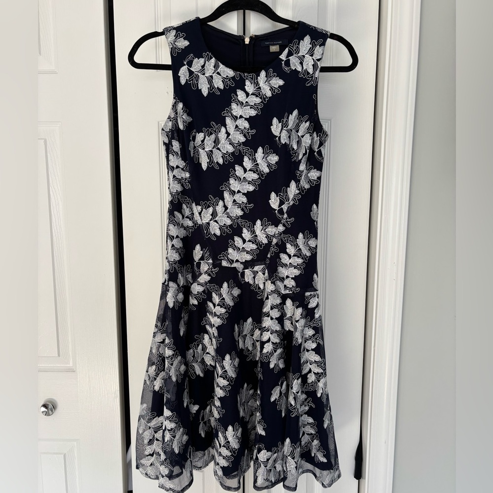 Tommy Hilfiger Navy Dress with White Floral Embroidery